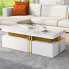 Couchtisch 100 × 50 × 40 cm Weiß mit Marmoroptik und goldenen Metallstreifen, Sofatisch, Wohnzimmer Tisch Bild 5
