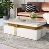 Couchtisch 100 × 50 × 40 cm Weiß mit Marmoroptik und goldenen Metallstreifen, Sofatisch, Wohnzimmer Tisch Bild 3