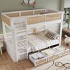 Novelux Etagenbett 90x200 cm mit 3 Schubladen und Leiter – Kinderetagenbett aus Kiefer, MDF & Sperrholz, Weiß/Natur, Bettgitter, Rattanoptik, stabil Bild 5
