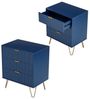 FUROKOY Nachttisch Nachttisch 2er set mit 3 Schubladen,Beistelltisch mit Metallbeine, (klassischen Elementen Schrank mit Metallgriffe,Dunkelblau), 60 x 40 x 70 cm Schubladenschrank für Schlafzimmer Flure Wohnzimmer Bild 4