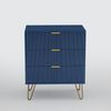 FUROKOY Nachttisch Nachttisch 2er set mit 3 Schubladen,Beistelltisch mit Metallbeine, (klassischen Elementen Schrank mit Metallgriffe,Dunkelblau), 60 x 40 x 70 cm Schubladenschrank für Schlafzimmer Flure Wohnzimmer Bild 2