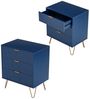 FUROKOY Nachttisch Nachttisch 2er set mit 3 Schubladen,Beistelltisch mit Metallbeine, (klassischen Elementen Schrank mit Metallgriffe,Dunkelblau), 60 x 40 x 70 cm Schubladenschrank für Schlafzimmer Flure Wohnzimmer Bild 5