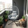 STEELSØN 'Alarian' Hängesessel mit Metallgestell, höhenverstellbar und faltbar, wetterfest, Polyrattan, grau, bis 150 kg belastbar, inkl. Kissen Bild 2