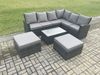 Fimous Gartenmöbel-Set aus Rattan Hoher Rücken Rattan Ecksofa Set mit Rechteckiger Couchtisch 2 Großer Hockern Bild 2