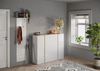 Schuhschrank >Farina< 4 Türen, Weiss Hochglanz Lack / Eiche Cadiz Dekor - 140x111x35cm B/H/T Bild 4