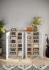 Schuhschrank >Farina< 4 Türen, Weiss Hochglanz Lack / Eiche Cadiz Dekor - 140x111x35cm B/H/T Bild 3