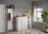 Schuhschrank >Farina< 4 Türen, Weiss Hochglanz Lack / Eiche Cadiz Dekor - 140x111x35cm B/H/T Bild 5