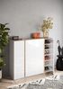 Schuhschrank >Farina< 4 Türen, Weiss Hochglanz Lack / Eiche Cadiz Dekor - 140x111x35cm B/H/T Bild 2