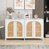 Sideboard in Weiß mit 4 Türen aus Kunst-Rattan, MDF, verstellbarem Einlegeboden,40x145x80 cm Bild 2