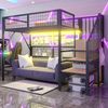 Novelux Metall Hochbett 90x200 mit Treppe und offenem Kleiderschrank – App-gesteuerte LED-Beleuchtung & Stauraum, Eisenbett für Jugendzimmer, Schwarz Bild 5