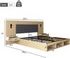 Merax Doppelbett 160*200cm, Stauraumbett, holzbett, Jugendbett, mit USB& Type-C-Ladestation und Leselampe, mit 2 Nachttische, heller Eichenfarbe Bild 4