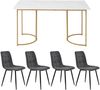 Essgruppe 5-tlg, Tisch marmorweiß/gold 140x80 cm, 4 Leinenstühle dunkelgrau Bild 3