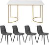 Essgruppe 5-tlg, Tisch marmorweiß/gold 140x80 cm, 4 Leinenstühle dunkelgrau Bild 3