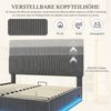 BlingBin Polsterbett Jugendbett Stauraumbett Funktionsbett mit LED-Beleuchtung (Hydraulisches Bett Doppelbett, 1-tlg, mit USB-C-Ladefunktion, höhenverstellbarem Kopfteil, großem Stauraum), stabilem Lattenrost, 140 × 200 cm, Cord-Stoff, Grau, Ohne Matratze Bild 4