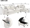 Merax Ecksofa Stoffsofa, L-förmige Ecke und 2 Armlehnen mit Stauraum. Ausklappbarer Couchtisch mit zwei Getränkehaltern, 1 USB und 1 Typ-C, Chenille, Beige Bild 4