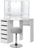 ML-DESIGN Schminktisch Frisierkommode aus MDF Holz mit Spiegel Make-up Tisch Eckschminktisch (2-St), Kosmetiktisch Weiß mit LED Beleuchtung Hocker Kommode Frisiertisch Bild 5