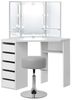 ML-DESIGN Schminktisch Frisierkommode aus MDF Holz mit Spiegel Make-up Tisch Eckschminktisch (2-St), Kosmetiktisch Weiß mit LED Beleuchtung Hocker Kommode Frisiertisch Bild 4
