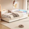 Daybett, Tagesbett Schlafsofa Ablagefach am Bett USB+Typ C Fernbedienung für LED-Umgebungslicht Bett mit zwei Schubladen Bett mit Lattenrost (ohne Matratze), Leinen, Beige, 90 x 200 cm Bild 4