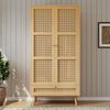 Kleiderschrank mit Kleiderstange & Flip-Top-Fach, 90x45x183 cm, Natur, 2-türig mit Rattannetz-Optik Bild 3