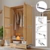 Kleiderschrank mit Kleiderstange & Flip-Top-Fach, 90x45x183 cm, Natur, 2-türig mit Rattannetz-Optik Bild 5