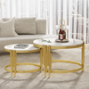 Couchtisch-Set 71.5x71.5x44 + 51.5x51.5x37 cm, Marmoroptik, Weiß & Antikmessing Metallrahmen, Weiß+Messing Bild 5