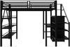 Hochbett Liegefläche 140x200 cm aus Metall in Schwarz mit Schreibtisch, Kleiderschrank, Ablageregal und Sicherheitsleiter Bild 4