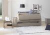 Dmora 3-Sitzer Schlafsofa Zinnia, Wohnzimmersofa mit drehbarer Öffnung aus gepolstertem Stoff, schmale Armlehnen, 100 % Made in Italy, cm 200x95h90, Taupe Bild 5