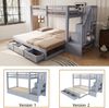 Etagenbett, 90 x 200 cm,Ausziehbett 90/180*190cm, mit Stauraumleiter mit mehreren Schubladen, Ausziehbettfunktion, Jugendbett, Lattenrost, Holzbett, Grau Bild 5