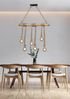LED Holzbalken Pendelleuchte 6-flammig mit Bambusrohr & Tau, Breite 100cm Bild 4