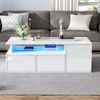 Merax 100*50*35cm Wohnzimmer Couchtisch, Teetisch mit LED, Sofatisch mit 2 Schubladen, Kaffeetisch mit Gesamttragfähigkeit von 60kg, Weißer Wohnzimmertisch mit viel Stauraum Bild 3