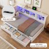 Daybett, Tagesbett, Schlafsofa, 90x200 cm, Einzelbett(Ohne Matratze), mit Schubladen, mit dimmbarer LED-Leiste, mit praktischem Regal, mit USB-Anschluss, Kiefernholz, Weiß Bild 5