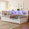 Daybett, Tagesbett, Schlafsofa, 90x200 cm, Einzelbett(Ohne Matratze), mit Schubladen, mit dimmbarer LED-Leiste, mit praktischem Regal, mit USB-Anschluss, Kiefernholz, Weiß Bild 4