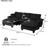 Ecksofa aus Chenille 224x155x90 cm mit 2 Ottomanen & 2 Kissen, schwarz Bild 4