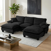Ecksofa aus Chenille 224x155x90 cm mit 2 Ottomanen & 2 Kissen, schwarz Bild 2