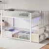 Etagenbett mit 1 Lattenrost, RGB LED-Streifen, Rausfallschutz und Tür, Treppe mit Regal, 90x200 cm, Kinderbett, Metallbett Bild 3