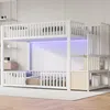 Etagenbett mit 1 Lattenrost, RGB LED-Streifen, Rausfallschutz und Tür, Treppe mit Regal, 90x200 cm, Kinderbett, Metallbett Bild 4