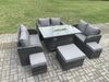Fimous 9-Sitzer Rattan Möbel Garten Esszimmer Set Gas Feuer Pit Tisch mit Liebe Sofa 3 Fußhocker Dunkelgrau Gemischt Bild 3
