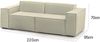 Dmora 2-Sitzer festes Sofa Lepidolite, modulares lineares Sofa, modernes Wohnzimmersofa aus Stoff, 100 % Made in Italy, cm 220x95h70, Beige Bild 3