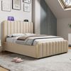 Polsterbett 140x200 cm Beige mit Kopfteil,USB Typ-C Ladeanschluss & hydraulischem Stauraum,Metallrahmen mit goldenen Akzenten Bild 2