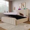 Polsterbett 140x200 cm Beige mit Kopfteil,USB Typ-C Ladeanschluss & hydraulischem Stauraum,Metallrahmen mit goldenen Akzenten Bild 4