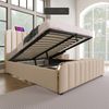 Polsterbett 140x200 cm Beige mit Kopfteil,USB Typ-C Ladeanschluss & hydraulischem Stauraum,Metallrahmen mit goldenen Akzenten Bild 3