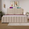 Polsterbett 140x200 cm Beige mit Kopfteil,USB Typ-C Ladeanschluss & hydraulischem Stauraum,Metallrahmen mit goldenen Akzenten Bild 5