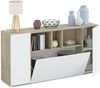 Dmora Crisantemo Sideboard, Wohnzimmer-Sideboard, Wohnzimmer-Buffet mit Fächern, TV-Ständer, moderner Kleiderschrank mit 3 Türen, 150 x 41 x 76 cm, Weiß und Eiche Bild 4