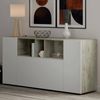 Dmora Crisantemo Sideboard, Wohnzimmer-Sideboard, Wohnzimmer-Buffet mit Fächern, TV-Ständer, moderner Kleiderschrank mit 3 Türen, 150 x 41 x 76 cm, Weiß und Eiche Bild 2