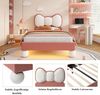 Novelux Kinderbett 90x200 Polsterbett Kinder mit LED-Lichtleiste und Lattenrost – Samt Beige Rosa, flügelförmiges Kopfteil, ohne Matratze Bild 4