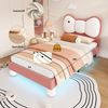 Novelux Kinderbett 90x200 Polsterbett Kinder mit LED-Lichtleiste und Lattenrost – Samt Beige Rosa, flügelförmiges Kopfteil, ohne Matratze Bild 3