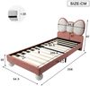 Novelux Kinderbett 90x200 Polsterbett Kinder mit LED-Lichtleiste und Lattenrost – Samt Beige Rosa, flügelförmiges Kopfteil, ohne Matratze Bild 2