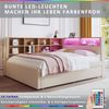 Merax Daybett Schlafsofa 140*200,Ausziehbett 90*190, ausgestattet mit LED Leuchten, Steckdosen und vielen Ablagefächern, Polsterbett, Multifunktionsschlafsofa, Einzelbett, Flanell, Beige Bild 2
