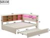 Merax Daybett Schlafsofa 140*200,Ausziehbett 90*190, ausgestattet mit LED Leuchten, Steckdosen und vielen Ablagefächern, Polsterbett, Multifunktionsschlafsofa, Einzelbett, Flanell, Beige Bild 4