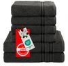 Hammetex 6 teiliges Handtuch Set, 100% Baumwolle Weich Saugstark Qualität Handtücher Set, 2 Badetücher 70x140 cm, 4 Handtücher 50x100 cm, Anthrazit Bild 3